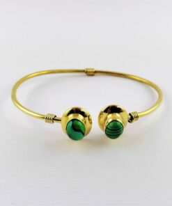 Bracciale-ottone-pietra-malachite-taglio-ovale