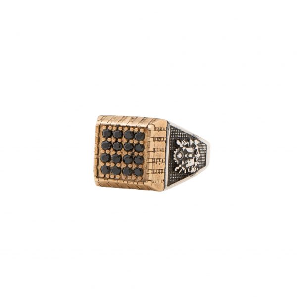 Anello in argento 925 "Linea Turcomanno" quadrato con cristalli neri